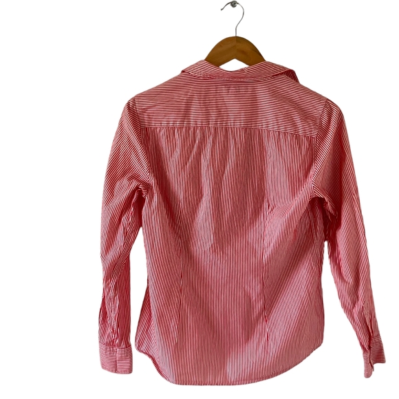 1980s Vintage Jaeger Red and White Fine Striped Fitted Collared Blouse UK Sz 10 - Picture 3 of 15